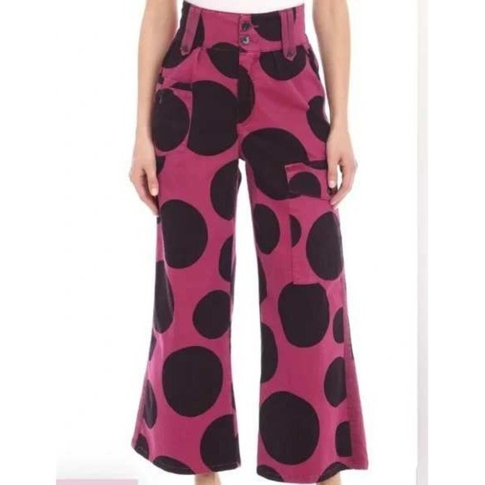 Avec Les Filles Polka Dot Pants Women Small Berry New Wide Leg High Rise